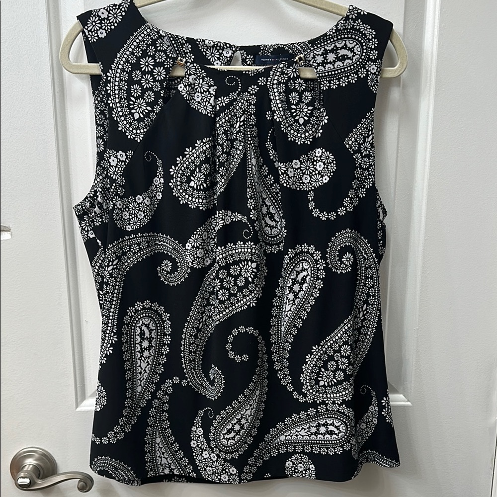 Tommy Hilfiger Black and White Tie Front Blouse